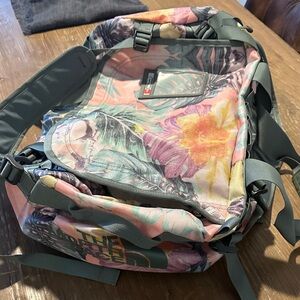 The North Face Pink and Green Floral Travel Bag - Base Camp Duffle (S)